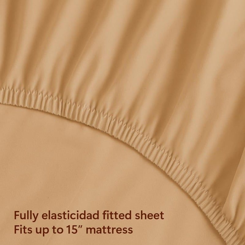 Peru Pima 415 Thread Count Percal Queen Sheet Set - 100% Peruvian Pima Cotton, 4 Piece (Flat, Fitted, 2 Pillowcases) - Cooling, Crisp, Deep Pocket, Hotel Quality Bedding - Latte - Image 5